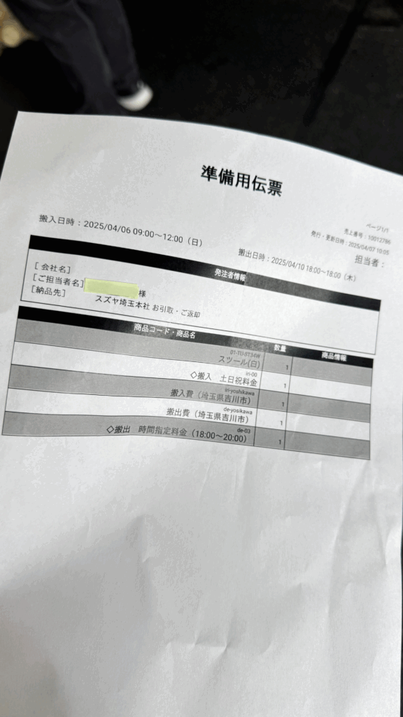 伝票など、書類も作成したところです。